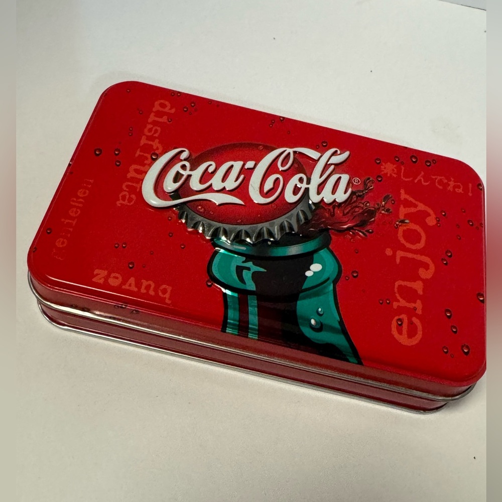 Coca-Cola two packs of unopened playing cards with tin
